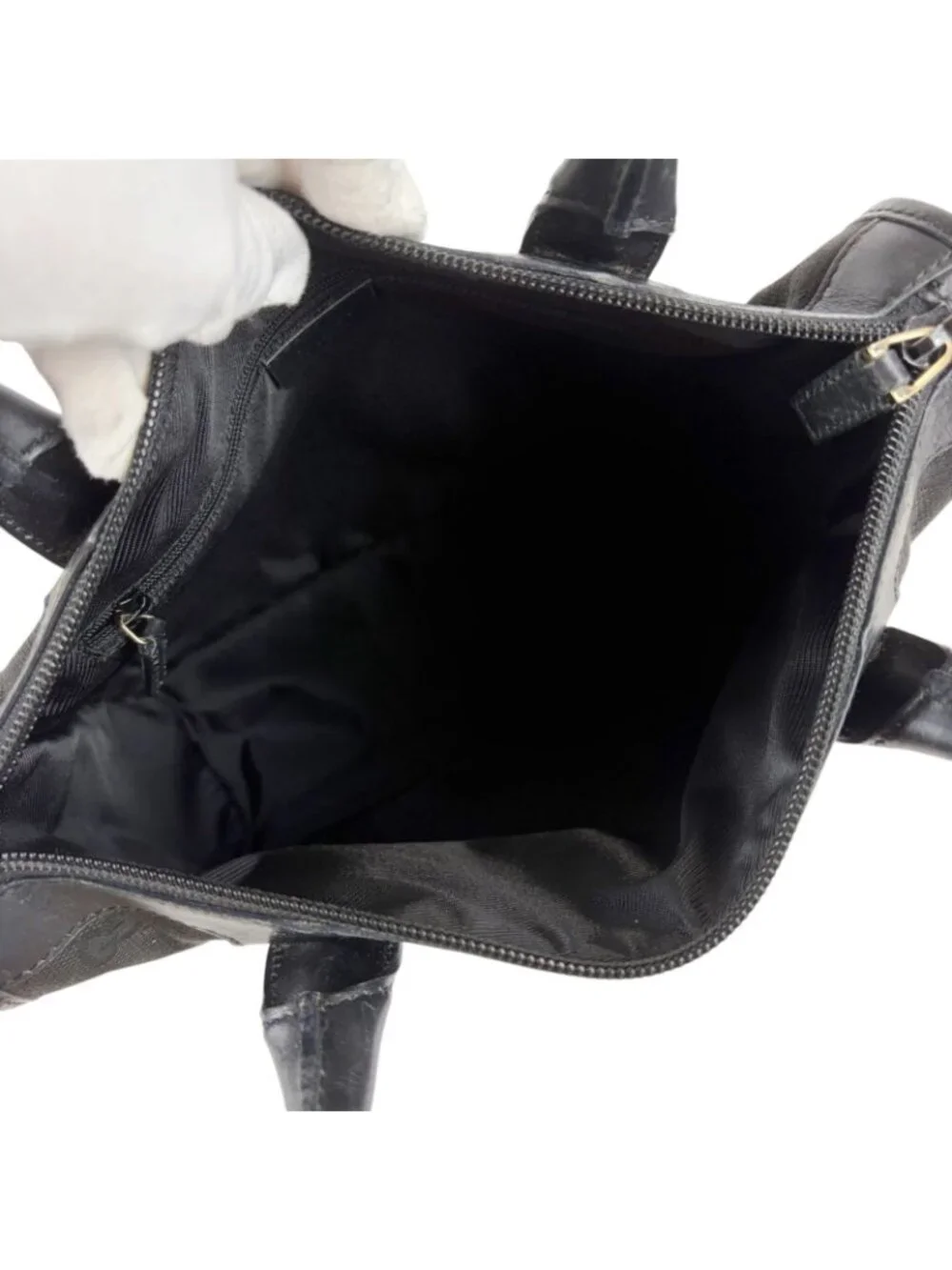 Gucci GG Canvas Tote Leather Black Shoulder Handbag